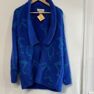 Blue and Green Mohair Knit Cardigan